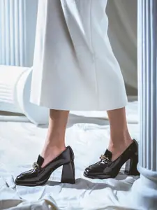 Saint G Black Leather Block Pumps With Buckles