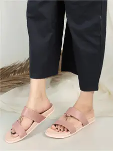 ELLE Open Toe Flats With Buckle Detail