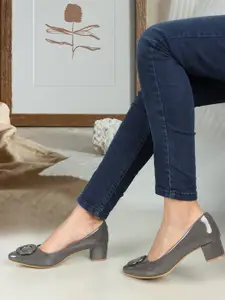 ELLE Pointed Toe Pumps Block Heels with Embellished