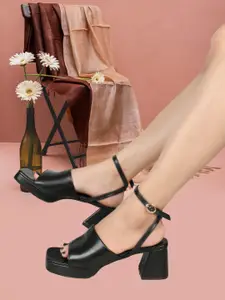ELLE Square Toe Block Heels with Buckles