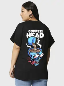 Bewakoof Plus Coffee Head Graphic Printed Pure Cotton Oversized T-shirt