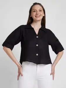 SPYKAR Classic Spread Collar Opaque Slim Fit Linen Casual Shirt