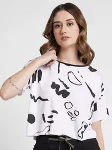 SPYKAR Abstract Printed Cotton Boxy Fit Crop T-shirt