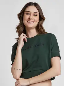 SPYKAR Printed Regular FIt Round Neck Crop Sweatshirt