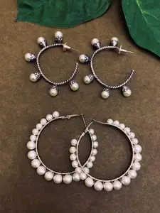 ATIBELLE Set Of 2 Silver-Plated Contemporary Hoop Earrings