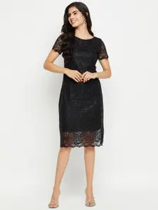 Ruhaans Floral Embroidered Sequinned Net Sheath Dress