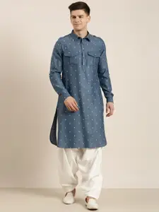 TheEthnic.Co Printed Regular Pure Cotton Pathani Kurta With Salwar