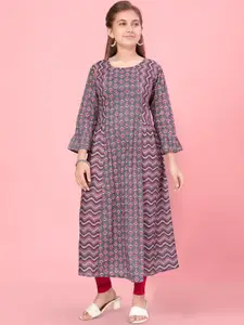BAESD Girls A-line Ethnic Printed Flared Sleeves Cotton Kurta