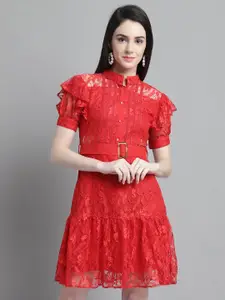 MARC LOUIS Self Design Lace Fit & Flare Dress