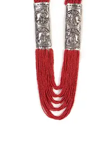 Bamboo Tree Jewels Red & Silver-Toned Bead Silver-Plated Necklace