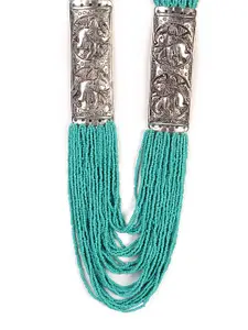 Bamboo Tree Jewels Green Metal Bead Silver-Plated Necklace