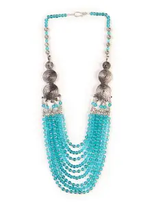 Bamboo Tree Jewels Blue Metal Necklace