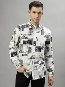 Iconic Abstract Printed Spread Collar Pure Cotton Casual Shirt