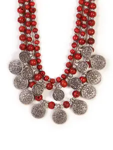 Bamboo Tree Jewels Red & Silver-Toned Metal Necklace