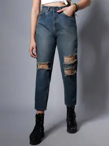 High Star Women Blue High-Rise Highly Distressed Light Fade Jeans