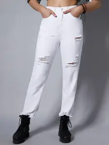 High Star Women White High-Rise Slash Knee Jeans
