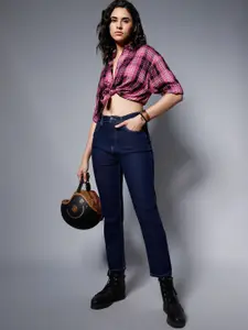 High Star Women Blue Straight Fit High-Rise Low Distress Stretchable Jeans