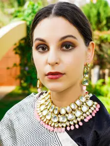 ODETTE Gold-Plated Kundan-Studded Choker Necklace Set