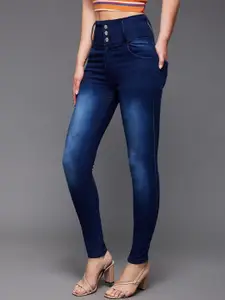 Miss Chase Women Blue High-Rise Clean Look Heavy Fade Skinny Fit Stretchable Jeans