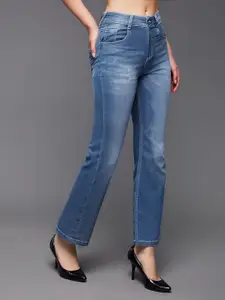 Miss Chase Women Light Weight Mid Rise Heavy Fade Whiskers Wide Leg Stretchable Jeans