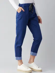 Miss Chase Women Navy Blue Jean Clean Look Stretchable Jogger