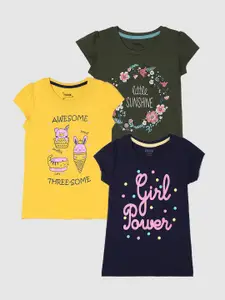 max Girls Pack Of 3 Printed Pure Cotton T-shirt