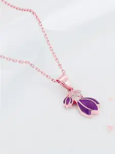 GIVA 925 Sterling Silver Rose Gold-Plated Glittering Crocus Stone-Studded Pendant Chain