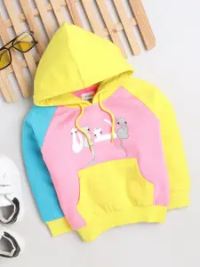 BUMZEE Infants Girls Colourblocked Hooded Cotton Sweatshirt