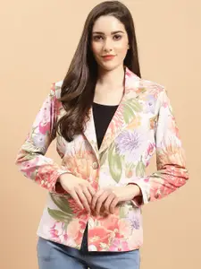 Purple State Floral Printed Notched Lapel Single-Breasted Blazers