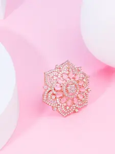 Zaveri Pearls Rose Gold-Plated & CZ-Studded Adjustable Finger Ring