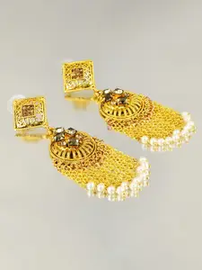 Yellow Chimes Gold-Toned Contemporary Drop Earrings