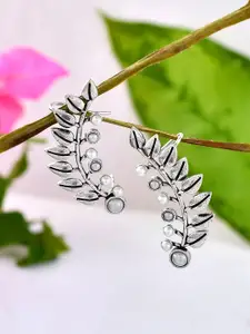 Voylla Silver-Plated Beaded Oxidised Ear Cuffs