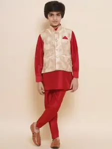 Aj DEZInES Boys Mandarin Collar Kurta with Trousers & Nehru Jacket