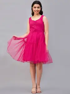 Antheaa Girls Pink Gathered Tiered Fit & Flare Dress