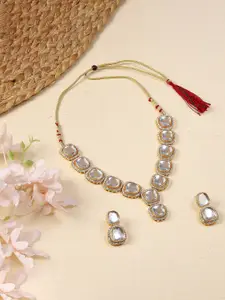 PRIVIU Gold-Plated American Diamond Kundan Necklace & Earrings