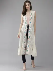 BAESD Ethnic Motifs Printed Embroidered Cotton Longline Shrug