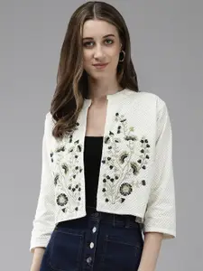BAESD Floral Embroidered Crop Cotton Ethnic Shrug