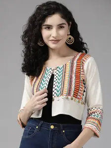 BAESD Embroidered Open Front Crop Cotton Ethnic Shrug