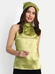 ESSQUE High Neck Satin Top with Matching Hairband