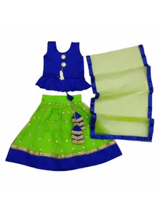 BAESD Girls Mirror Work Embroidered Ready To Wear Lehenga & Blouse With Dupatta