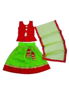 BAESD Girls Mirror Work Embroidered Ready To Wear Lehenga & Blouse With Dupatta