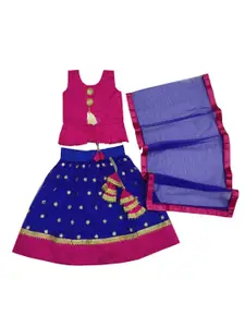 BAESD Girls Mirror Work Embroidered Ready To Wear Lehenga & Blouse With Dupatta