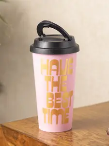 MARKET99 Pink & Black Typography Printed Sipper 400 ml