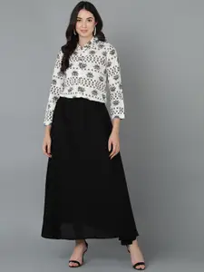 VAHSON Printed Shirt Collar Shirt with Skirt
