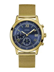 GUESS Men Brass Dial & Stainless Steel Wrap Around Straps Analogue Watch W1112G2