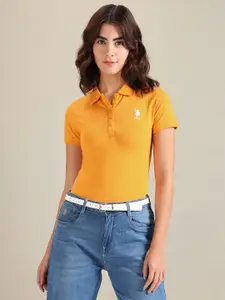 U.S. Polo Assn. Women U S Polo Assn Women Women Yellow Polo Collar Applique Slim Fit T-shirt