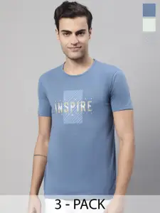 MACK JONNEY  Pack Of 3 Typography Printed Round Neck Regular Fit Cotton Casual T-Shirt