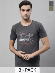 MACK JONNEY Pack Of 3 Typography Printed Round Neck Regular Fit Cotton Casual T-Shirt