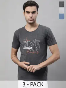 MACK JONNEY Pack Of 3 Typography Printed Round Neck Regular Fit Cotton Casual T-Shirt