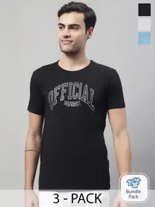 MACK JONNEY Pack Of 3 Typography Printed Round Neck Regular Fit Cotton Casual T-Shirt